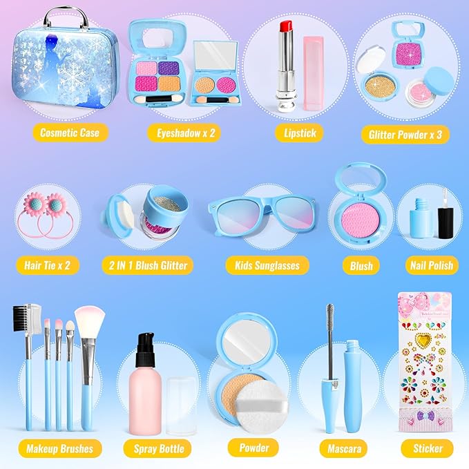 INNOCHEER Pretend Makeup for Toddlers, Fake Play Makeup for Little Girls, Frozen Toy Makeup Set for Girls, Birthday Christmas Princess Gifts Toddler Girl Toys Age 3 4 5 6 7 8 (Not Real Makeup)