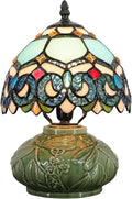 Small Tiffany Lamp Mushroom Table Lamp, Mini Stained Glass Desk Light Memory Sympathy Ceramic lamp 8X11 Inch (Sapphire Style)
