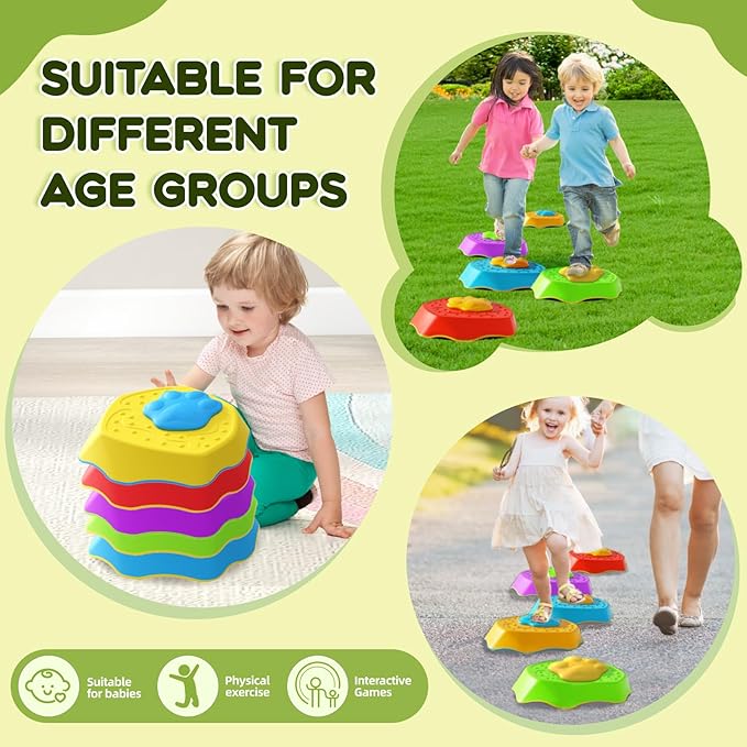 Sound Stepping Stones for Kids - 5 Pcs Non-Slip Indoor or Outdoor Balance Stones, Obstacle Course Coordination Game for Aged 3 4 5 6, Sensory Toys for Toddlers, Birthday Gifts