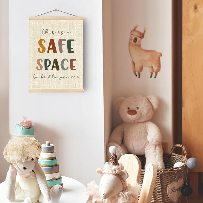 Boat Wades Mental Health Safe Space Poster Hanger Frame, This is a Safe Space Boho Wall Art Hanging Banner Decor for Classroom Therapy Office School Counselor Office Calming Corner, 12x16 Inch