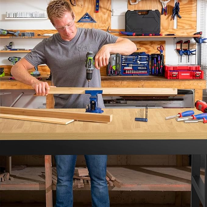 48" Adjustable Workbench,Heavy-Duty Work Table,3000 LBS Load Capacity Hardwood Workstation with Wheels,for Workshop, Garage