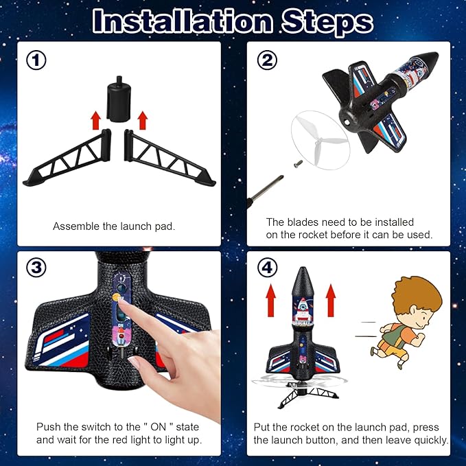 Aitey Rocket Launcher for Kids Gifts - Model Rocket Toys for Boys Age 8-12 Self Launching Rockets with Parachute Safely Land Up to 200 FT Christmas Birthday Gift