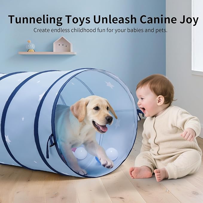 SweHouse Peachskin Fabric Tunnel for Toddlers: 69" x 18" Baby Crawl Tunnel - Indoor & Outdoor Toys for Toddlers - Birthday Gift for Boys & Girls - Obstacle Training for Dogs