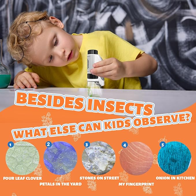 Kids Microscope, 50x-300x Kids Magnifying Glass, Handheld Microscope for Kids Exploration, Educational Toys for Kids, Toddlers, Gift for Children