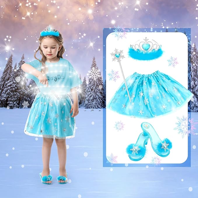Princess Dress Up Shoes Set, Girls Dress Up Toys Toddler Jewelry Boutique Kit, 3 Themes of Unicorn Mermaid Ice Princess Costumes Set, Pretend Play Gifts for Little Girls Aged 3-6 Years Old