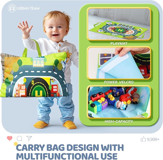 Soft Rubber Toy Figure Car for 1 Year Old Boy with Playmat (Storage Bag)|12 PCS Cartoon Cars Baby Toys for 12-18 Months & Toddler Age 1-2|First Birthday, Valentine Gift for 1 2 3 Year Old Boy