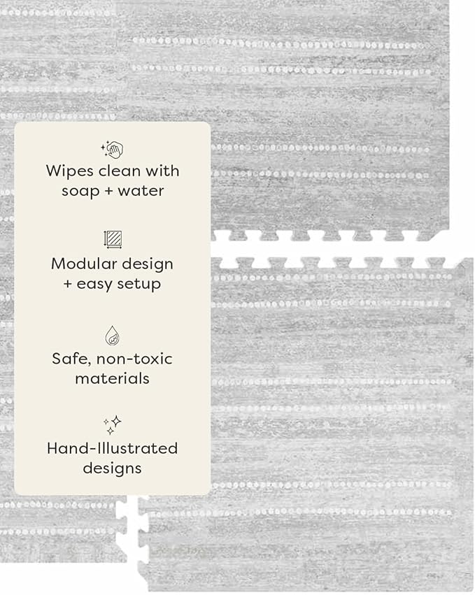 House of Noa Baby Play Mat – 4'x8' Dove Aspen – Set of 8 Tiles – Cushioned EVA Foam Play Mat for Floor, Soft Interlocking Baby Crawling Mats for Hard Floors
