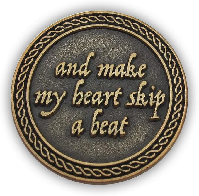 Romantic Love Expression Antique Gold Plated Pocket Coin for Date Night, You Rock My World, & Make My Heart Skip a Beat, Love Gift for Men & Women, from Him or Her