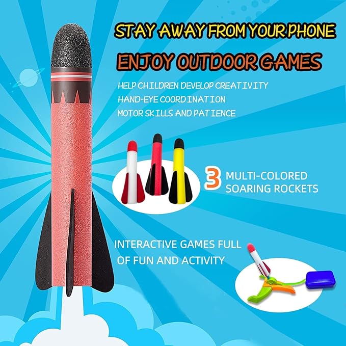 Foam Rocket Launcher for Kids Age 3 4 5 6 7 8, Fun Catapult Rocket Toys Boys Toys Age 3-12 Girls Gift Rocket Kids Outdoor Toy