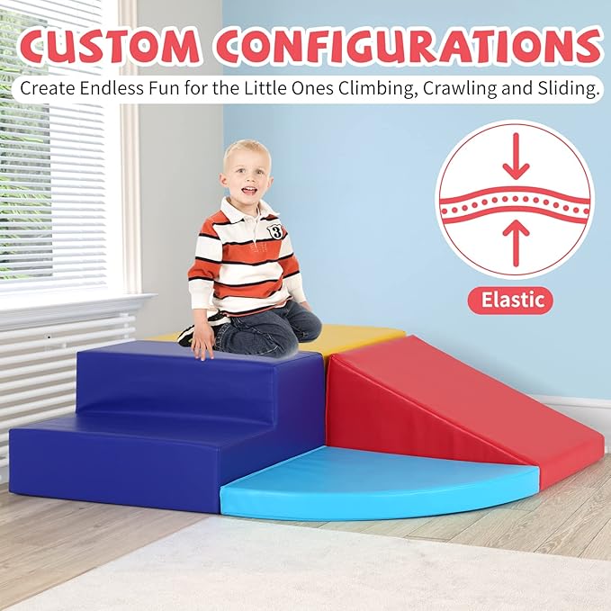 Kids Corner Climber 4-Piece Set Climbing Toys for Toddlers 1-3, Soft Babies Climb Foam Play Set Indoor Baby Crawling Foam Blocks Children Climbing Toys for Kids Crawling and Sliding, Red