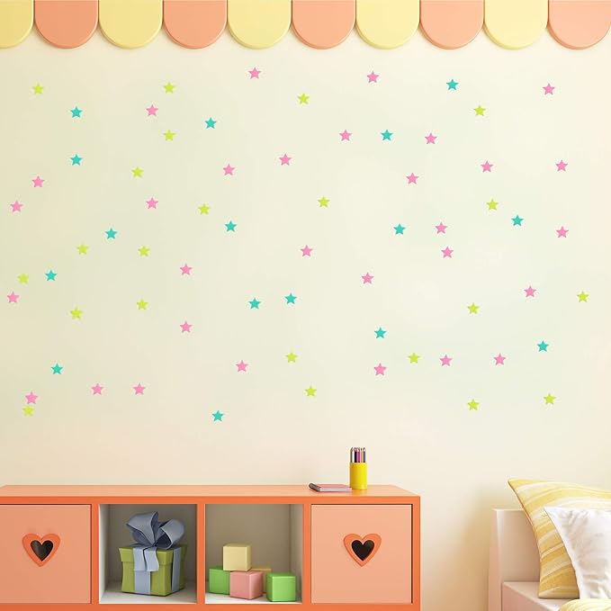 AM AMAONM 100 Pcs Colorful Glow in The Dark Luminous Stars Fluorescent Noctilucent Plastic Wall Stickers Murals Decals for Home Art Decor Ceiling Wall Decorate Kids Babys Bedroom Room Decorations