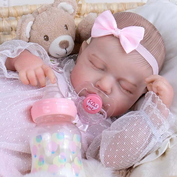 Aori Lifelike Reborn Baby Dolls - 20 Inch Sleeping Realistic Girl Newborn Baby Doll with Weighted Poseable Soft Vinyl Doll Includes Pink Lace Outfit Set for Senior, Collectors, Kids 3+