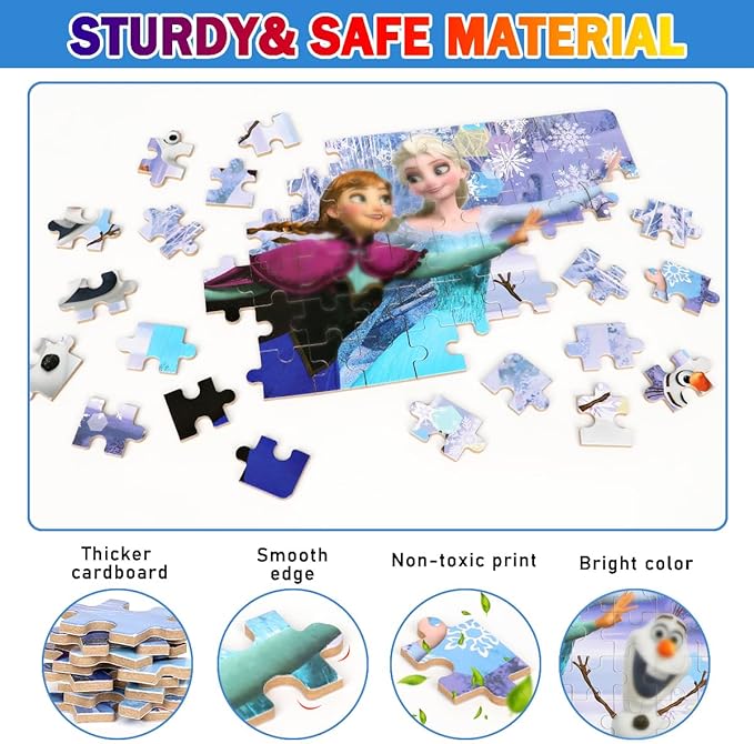 Puzzles for Kids Ages 4-8,Kids Puzzls in a Metal Box,Winter Princess Snowman Small Puzles,Kid Boys Girls Learning Educational Puzzle Packed in Tin Box,60 Pieces
