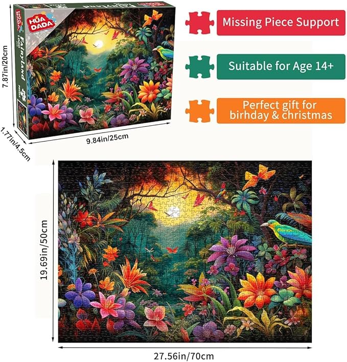 HUADADA Jigsaw Puzzles for Adults 1000 Piece Jigsaw Puzzles for Adults Challenging Game Puzzles with Letters on Back （Flowers and Birds）
