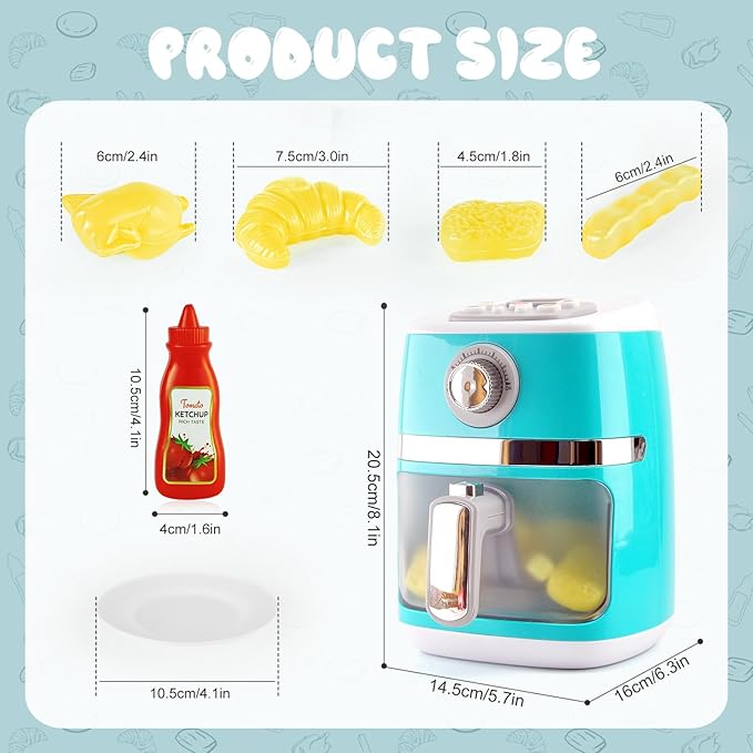 Play Kitchen Accessories, Pretend Kitchen Appliances Set with Toy Air Fryer for Kids with Sound and Lighting, Color-Changing Play Food, Birthday Gift for Boys and Girls Ages 3-5 4-8,Blue