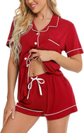 SWOMOG Womens Button Down Pajamas Set Short Sleeve Sleepwear Bride Soft Pj Lounge Sets XS-3XL