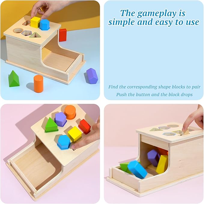 Busy Edition Montessori Toys for Toddlers Object Permanence Box Wooden Shape Sorter Drop Toy Play for 1 2 3 Year Old Toddlers