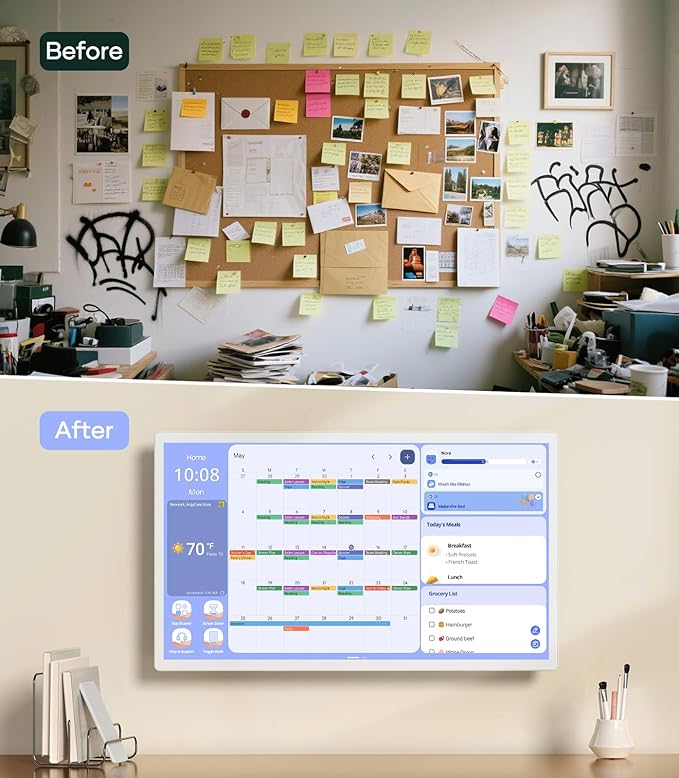 Cozyla Mate Digital Calendar+ 2: 32 Inch Wall Touch Screen Chore Chart Customize Dashboard Smart Electronic Calendar for Family Schedules Meal Planner Supports All Google Play Apps Wall Mount White