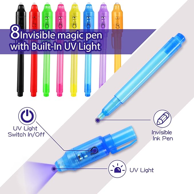 32Pcs Invisible Ink Pen, Spy Pen with UV Light for Kids Magic Party Favors, Magic Pens for Kid Writing Secret Message, Goodies Bags Toy, Kids Party Favors, Class Gift