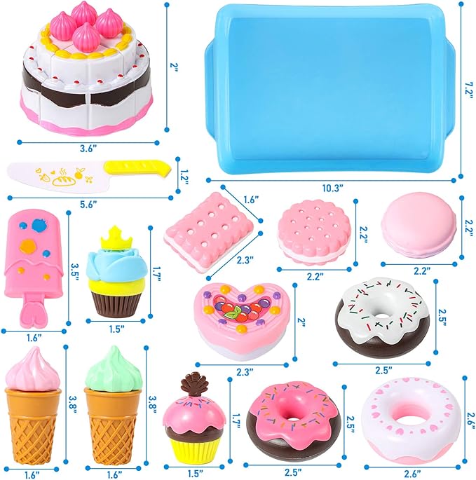 LOVESTOWN Pretend Desserts Toy Set, 15 PCS Play Food Desserts for Kids Kitchen, Toy Ice Cream Cupcake Baking Plastic Play Food for Girls Boys Birthday Gift