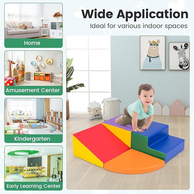 Costzon Climbing Toys for Toddlers, 4 Pieces Climb and Crawl Foam Kids Building Blocks for Children Development & Indoor Active Play, Soft Play Set for Newborn Infant Baby (Colorful)