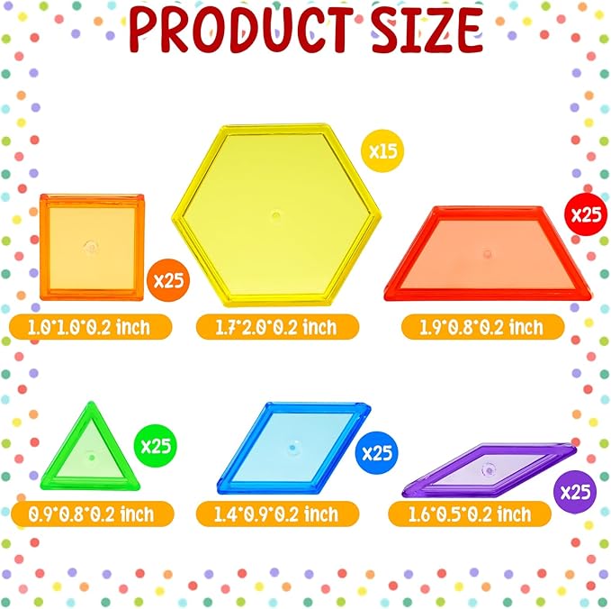 Bbiamsleep 140 Pcs Translucent Pattern Blocks Plastic Transparent Geometric Shape Blocks Light Table Manipulatives Accessories Sensory Bin Filler for Light Table Sorting Counting Spelling Training