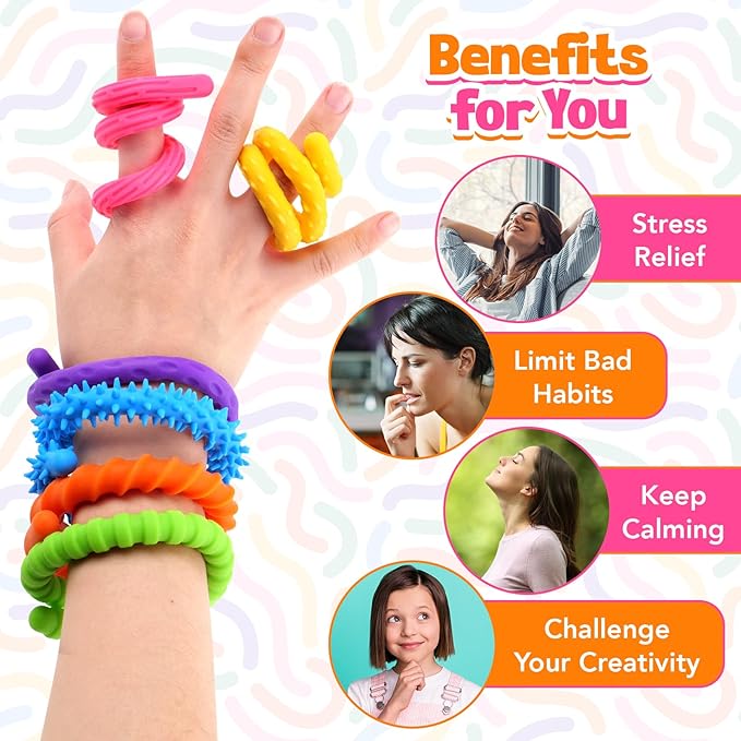 Sensory Fidget Toys for Kids: 6 Pack Textured Silicone Fidget Stick for Stress Anxiety Autistic ADHD, Quiet Desk Fidgets for Classroom, Travel Classroom Must Haves, Stocking Stuffers Gifts