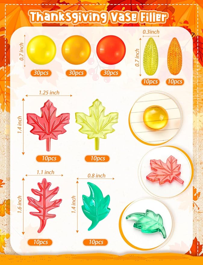 150Pcs Fall Vases Filler, Mini Acrylic Maple Leaves Corn Gem for Thanksgiving Table Decor