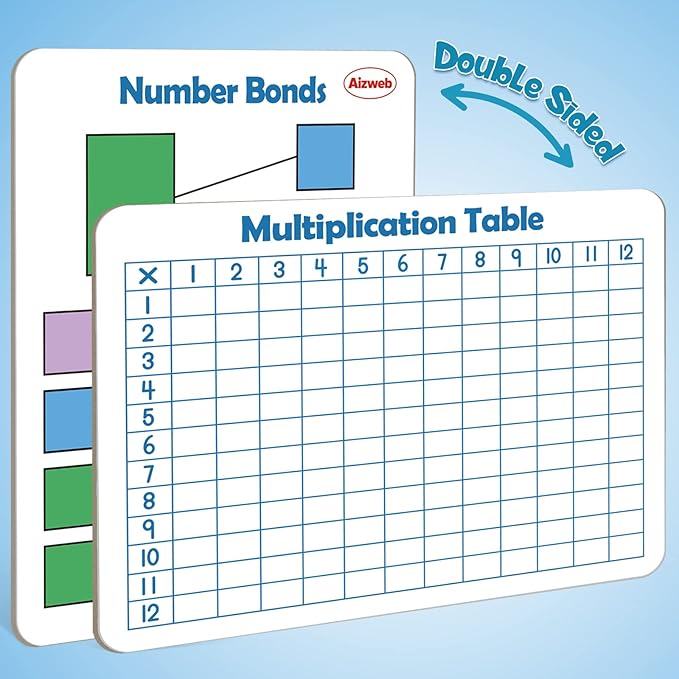 Dry Erase Multiplication Chart Whiteboard, 9" x 12" Multiplication Table Double-Sided Times Table, Math Manipulatives White Board for Kids Students, Classroom and Home, Small White Board Dry Erase