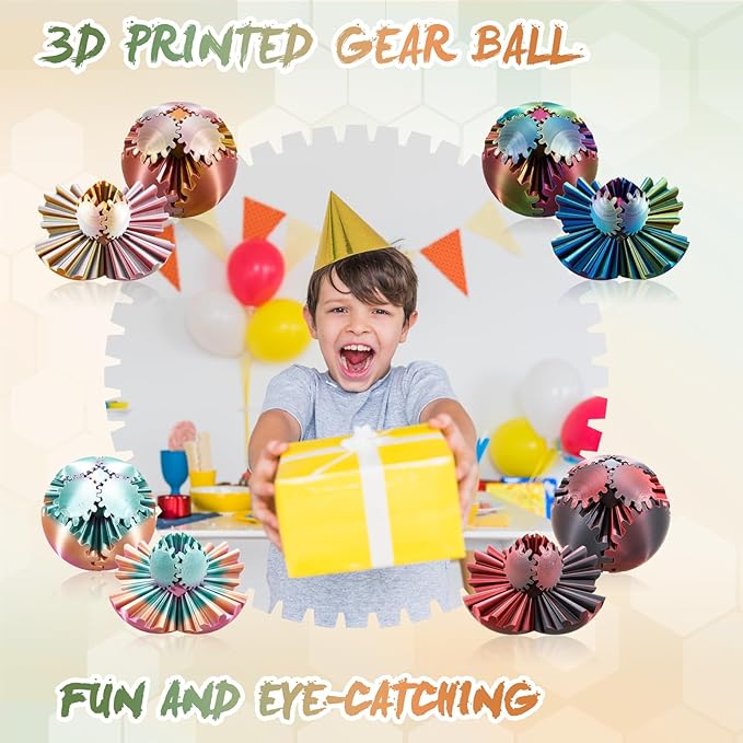 Gear Ball-3D Printed Gear Sphere,3D Printed Spin Ball Cube Fidget Toy,The Steampunk Whirling Wonder Fidget Ball Toy (Macaron)
