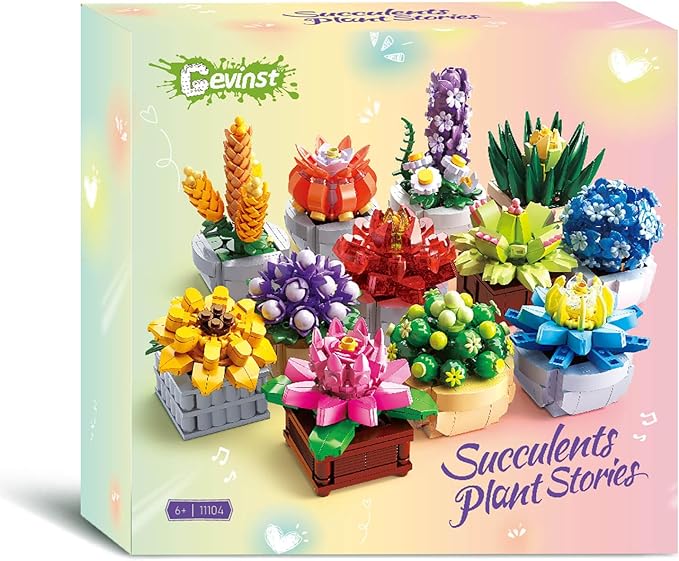 Succulents Set for Adults Building Sets, 12 Plants, Home Decor, Birthday Gifts for Women, Creative Housewarming Gifts, Botanical Collection, Flowers Succulents Artificial Plant Kit (1174 piece)