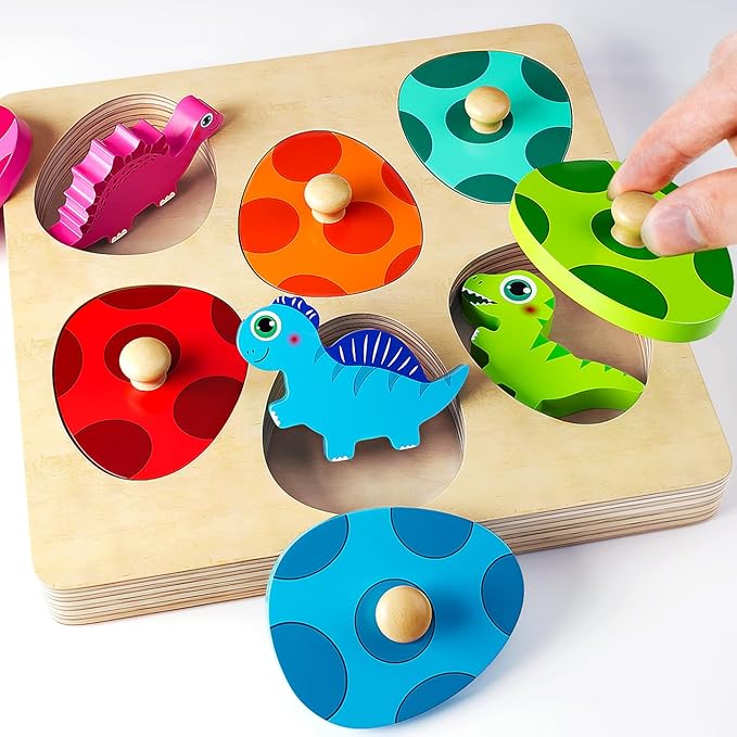Montessori Toys for 1 Year Old Boys Girls Gifts: Wooden Shape Sorter & Color Match Baby Puzzles 12-18 Months - Dinosaur Matching Eggs Peg Puzzle for 1 2 Year Old Toddler Learning Activities