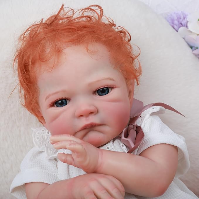 WOOROY Realistic Reborn Baby Dolls Girl- 20 Inch Lifelike Newborn Dolls with Red Hair and Open Eyes, Weighted Cloth Body Real Life Baby Doll with Accessories and Gift Box for Kids 3+