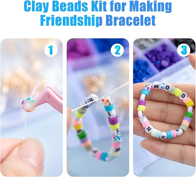 Ybxjges Clay Beads Bracelet Making Kit, 3800Pcs Polymer Flat Beads for Jewelry Making Heishi Beads for Friendship Bracelet Kit with Charm Kit for DIY Crafts Gifts for Girls Age 6-12