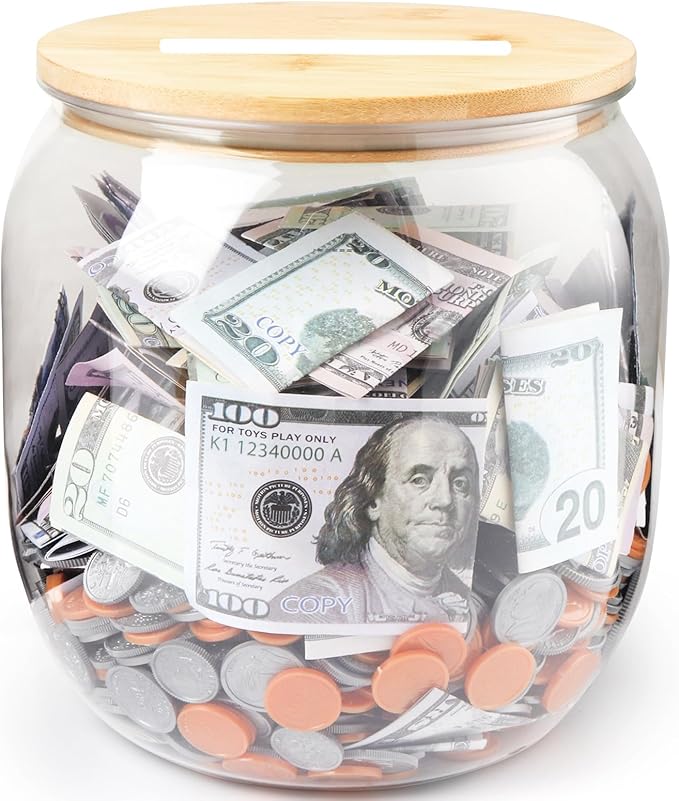 Large Clear Coin Bank Jar with Slotted Lid, Half Gallon Reusable Money Tip Change Savings Coin Jar for Coin or Raffle Ticket, Big Clear Money Coin Tip Piggy Change Bank Box for Adults Teens