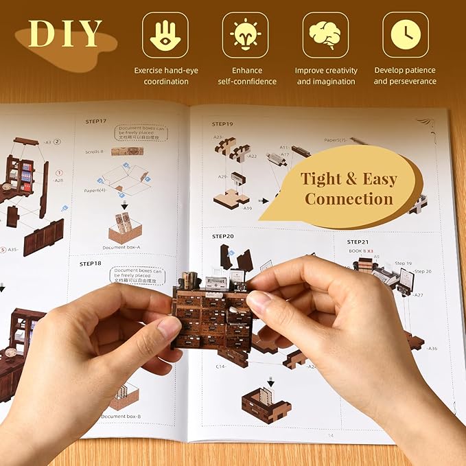 DIY Book Nook Kit for Adults and Teens, Miniature Dollhouse Booknook Kit, 3D Wooden Puzzle Booknook Bookshelf Bookcase Model Build Kit Decor Alley with LED Light (Law Library)