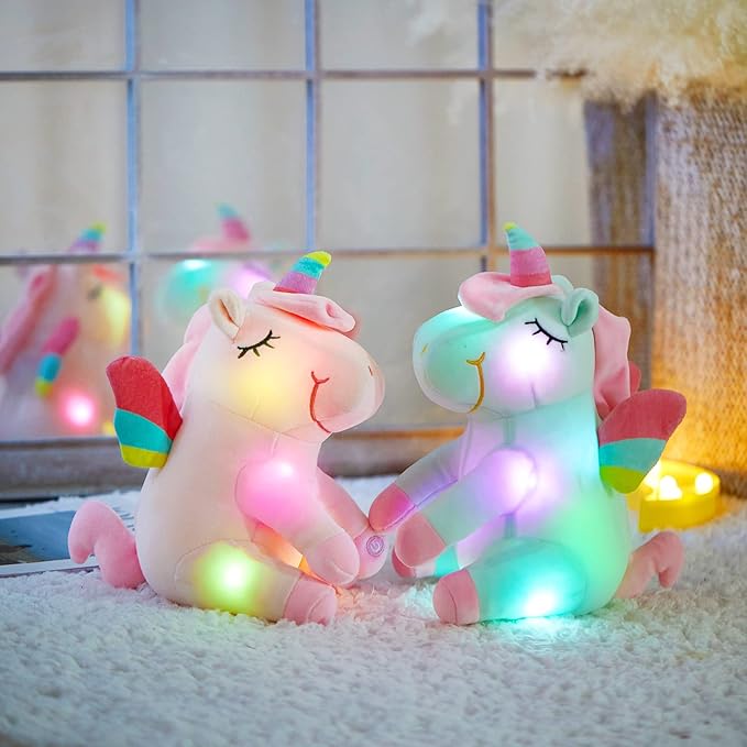Athoinsu Light up Pink Unicorn Stuffed Animal Soft Plush Toy with LED Colorful Night Lights Glowing Birthday Children's Day Gifts for Kids Toddler Girls Women, 12''