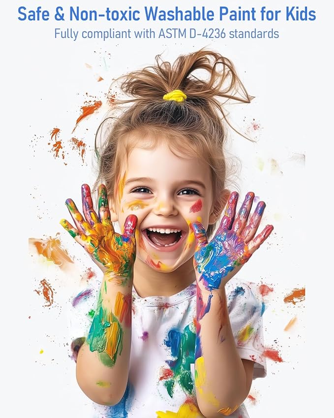 Nicpro 6 Colors Large Washable Paint Set (69 oz, 2040ml), Acrylic Bulk Paint Supplies Non Toxic Children Tempera Paint for Art, Craft DIY, Poster & Finger Paint, School, Home,Classroom