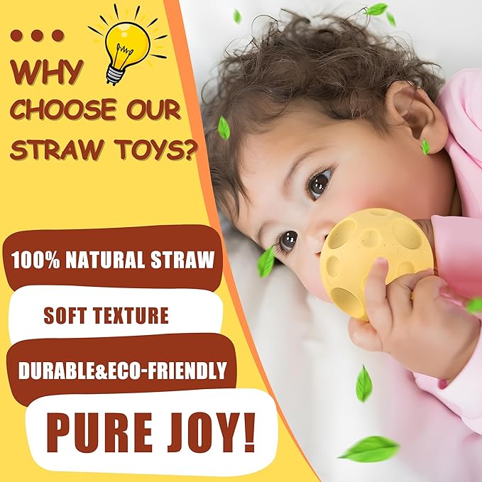 Sensory Balls for Babies,Ball for Toddlers 1-3, Soft & Textured Montessori Baby Toys 6 to 12 Months,Wheat Straw Soft Montessori Toys for Babies