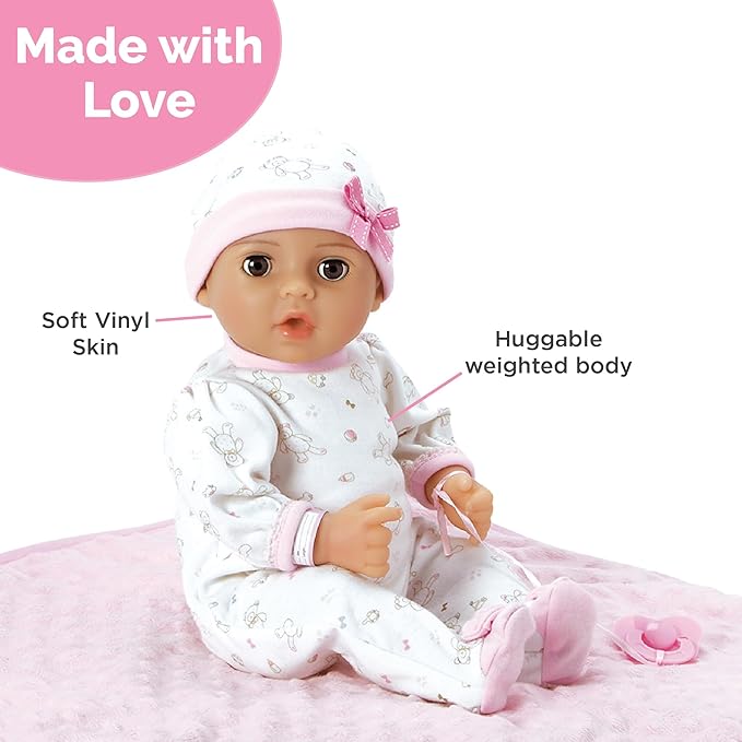 Adora 16 Inch Girl Baby Doll with Accessories Purple Matching 9-Piece Set Including a Pacifier, Hospital, Bracelet, Diaper, and More Gift for Toddlers Ages 3+ Adoption Babies Collection - Cherish