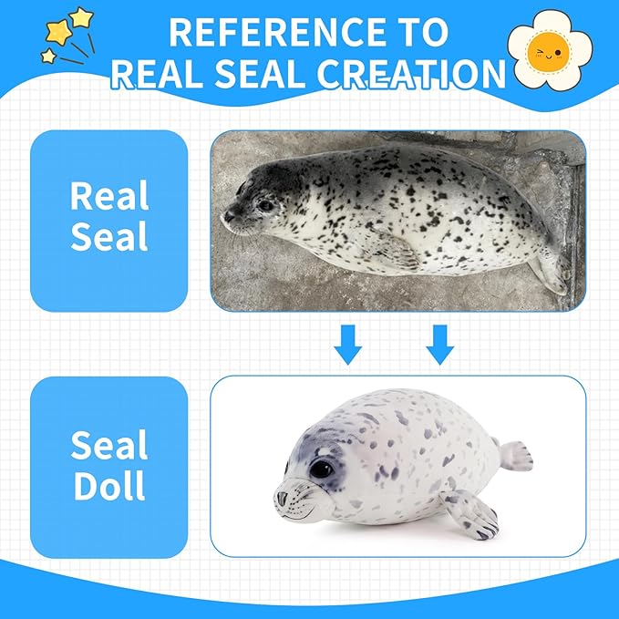 Seal Stuffed Animal Toy, Cute plushies, 25" Seal Plush Pillow Gift for Girls Kids Children Birthday Christmas (Large)