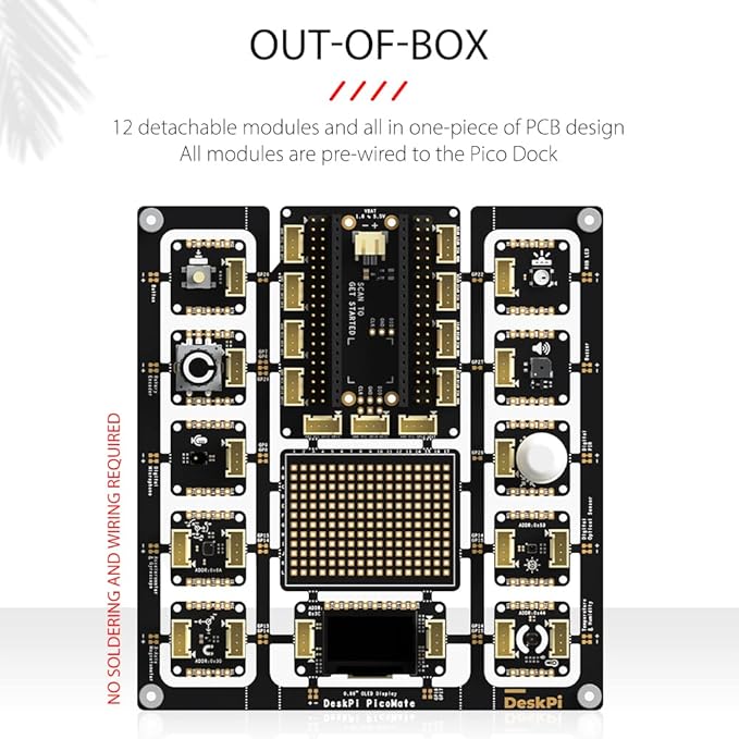 GeeekPi DeskPi PicoMate for Raspberry Pi Pico/Pico W, Learning Electronics and Programming Platform Based on Pi Pico/Pico W, with 12 Detachable Modules