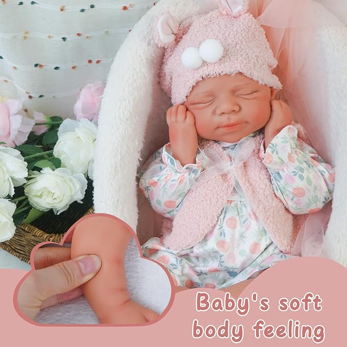 Reborn Baby Dolls Silicone Full Body 18.89in Weighted Real Life Closed-Eyes Girl Dolls Lifelike Newborn Baby Soft Body Flexible Limbs Not Vinyl