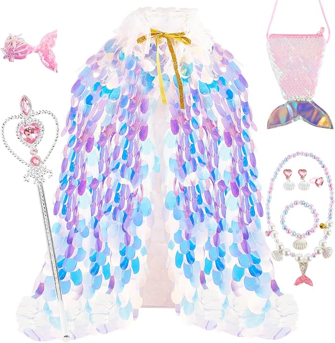 Princess Dress Up Toys,Princess Dress up Clothes Rainbow Cape Kit for Little Girls 3-8 Years Old,9PCS Gift Set Princess Costume Dress for Birthday Christmas Halloween Present