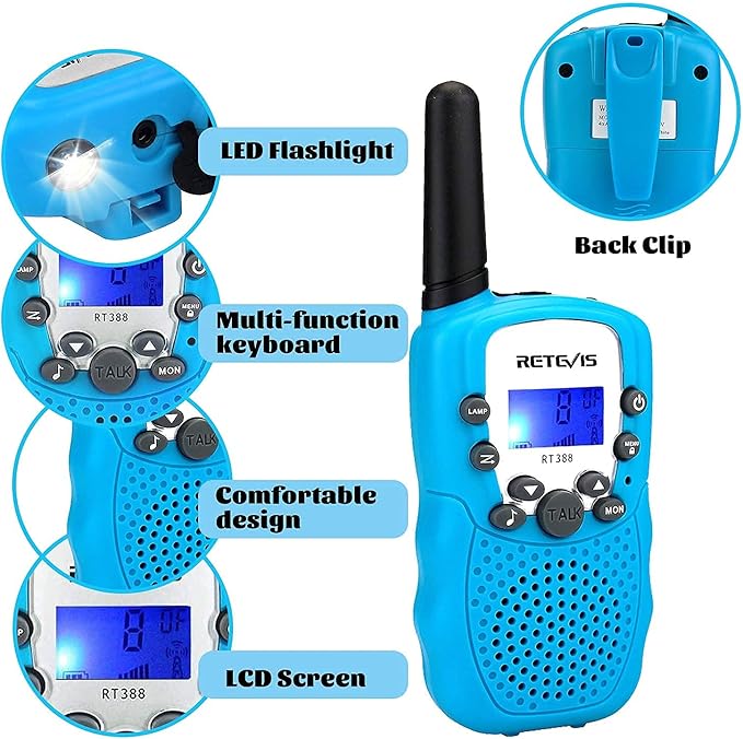 Retevis RT388 Walkie Talkies for Kids,Toys Gifts Kids Walkie Talkie,Long Range FRS Radio for Boys Girls Aged 6-12,Gift Stocking Stuffers(Blue 1 Pair)
