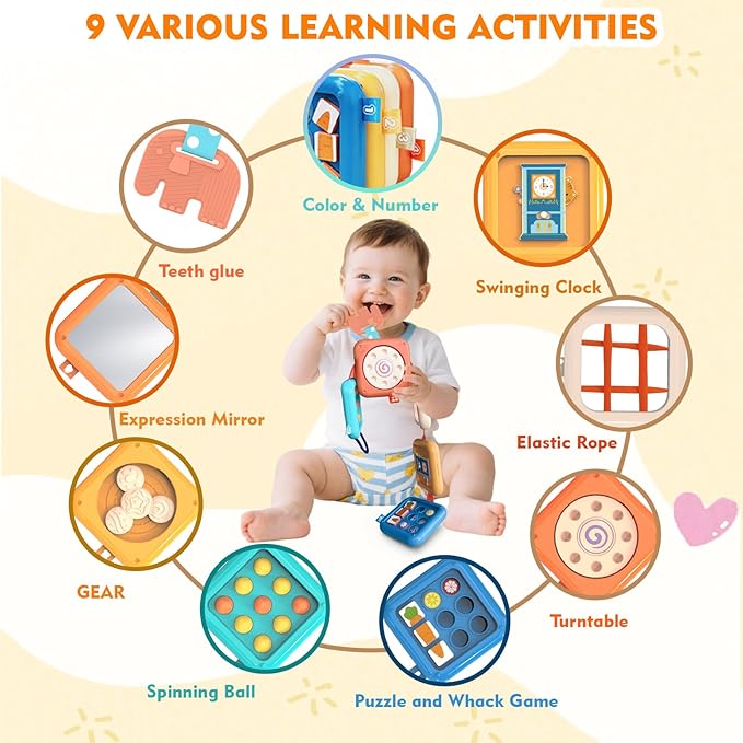 weirtoya Busy Board for 1 Year Old, Toddler Travel Toys for Toddler 1-3 Montessori Toys for 1 Year Old Travel Activities Cube Gifts for Baby Boy Girl My First Montessori Busy Board