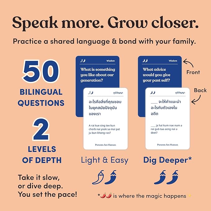 Parents Are Human, Relationship Cards, Get to Know Each Other Better, Parents, Families, Teens & Kids Relationship Building, Light & Deep Questions, 70 Questions & Activity Cards, English +Thai