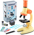 XD508 Microscope for Kids - 100X 600X 1200X Beginner Microscopes kit with LED Light, Science Educational Gift and Toy for Boy&Girl Birthday Halloween Christmas（Yellow）