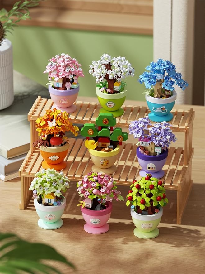 Cherry Cottage Mini Bonsai Tree Micro Building Set Building Toy Plant Cherry Tree Flower Collection Decor for Home Desk Greenery Decoration Building Blocks DIY Creative Gifts