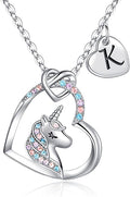 Hidepoo Unicorn Necklace Gifts for Girls - Colorful CZ Heart Pendant Initial Unicorns Necklaces for Teens Little Girls Jewelry Birthday Gift for Girl Daughter Granddaughter Niece